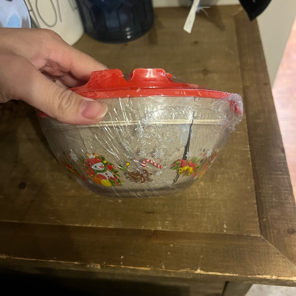 Festive Red and Cream Bowl with Lid